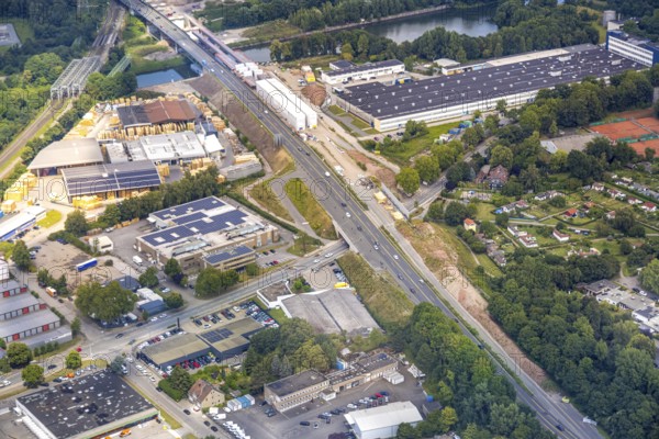 Aerial view, large construction site motorway junction Herne with tunnel construction, motorway A43