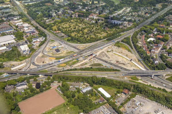 Aerial view, large construction site motorway junction Herne with tunnel construction, motorway A43