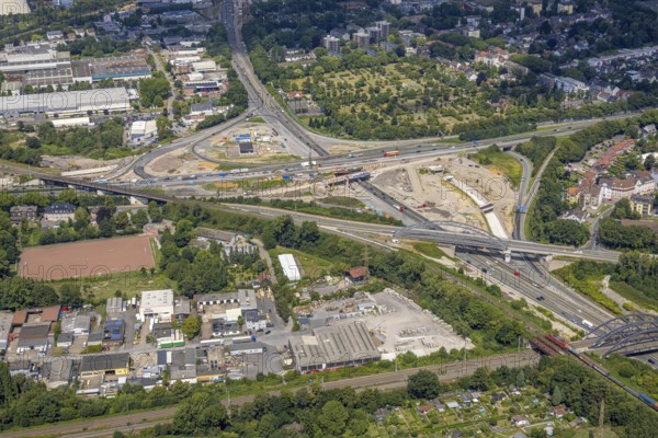 Aerial view, large construction site motorway junction Herne with tunnel construction, motorway A43