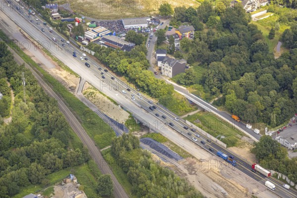 Aerial view, large construction site motorway junction Herne with tunnel construction, motorway A43