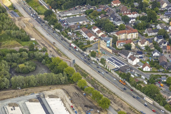 Aerial view, large construction site motorway junction Herne with tunnel construction, motorway A43
