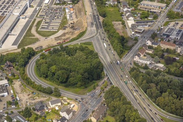 Aerial view, large construction site motorway junction Herne with tunnel construction, motorway A43