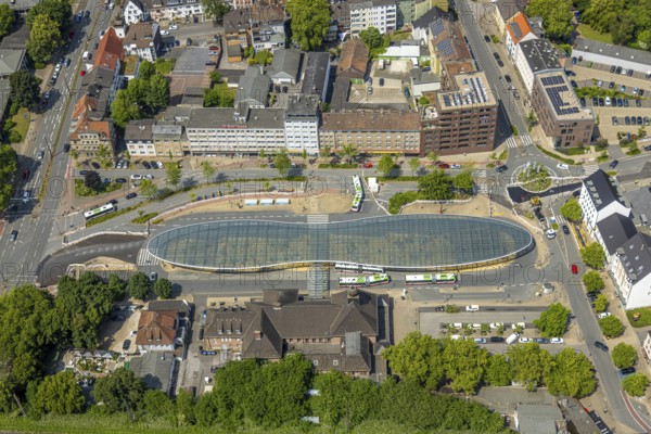 Aerial view, bus station with futuristic roof at Konrad-Adenauer-Platz, Herne main station, Baukau,