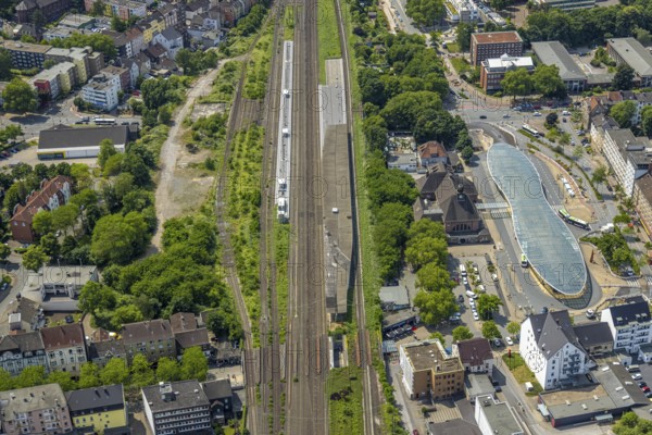 Aerial view, bus station with futuristic roof at Konrad-Adenauer-Platz, Herne main station, Baukau,