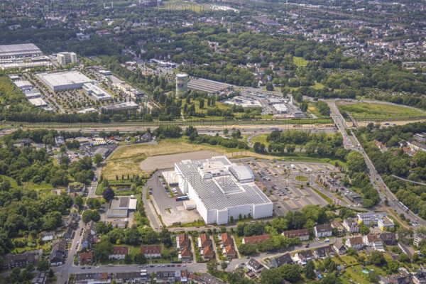 Aerial view, construction site industrial estate HER-BO at the motorway A43 exit Bochum-Riemke,