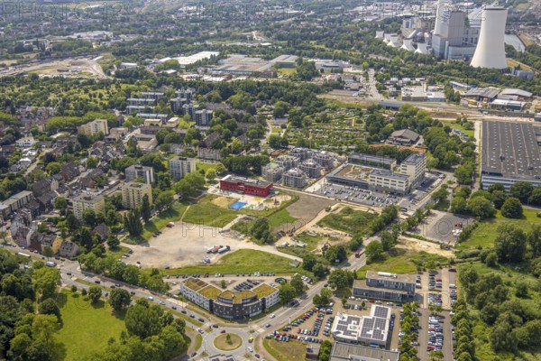 Aerial view, Kaiserquartier Herne, construction site with new residential buildings, community