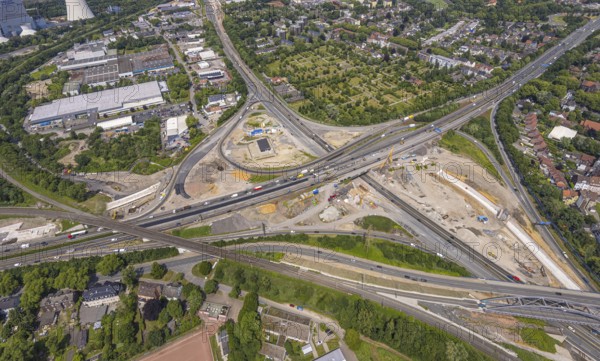 Aerial view, large construction site motorway junction Herne with tunnel construction, motorway A43