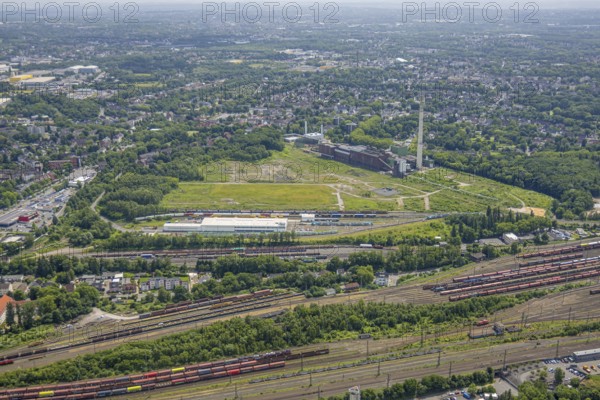 Aerial view, former Uniper power plant Shamrock, open space and construction site, former mine site