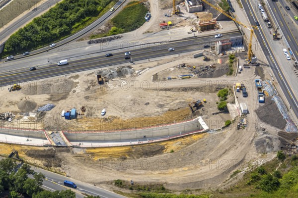 Aerial view, large construction site motorway junction Herne with tunnel construction, motorway A43