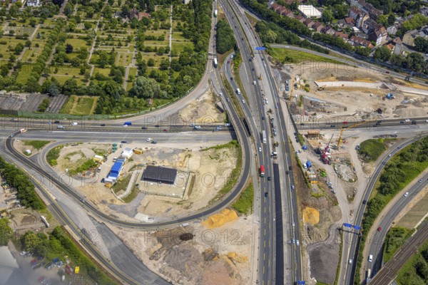 Aerial view, large construction site motorway junction Herne with tunnel construction, motorway A43