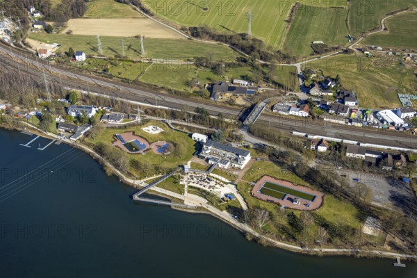 Aerial view, Strandhaus Salitos Beach Hengsteysee Beach Club on the southern shore of Hengstey,