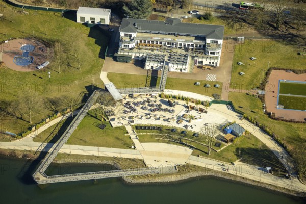Aerial view, Strandhaus Salitos Beach Hengsteysee Beach Club on the southern shore of Hengstey,