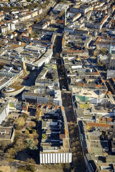 Aerial view, city centre with Rathaus Galerie, pedestrian zone Rathauspassage, medium-sized town,