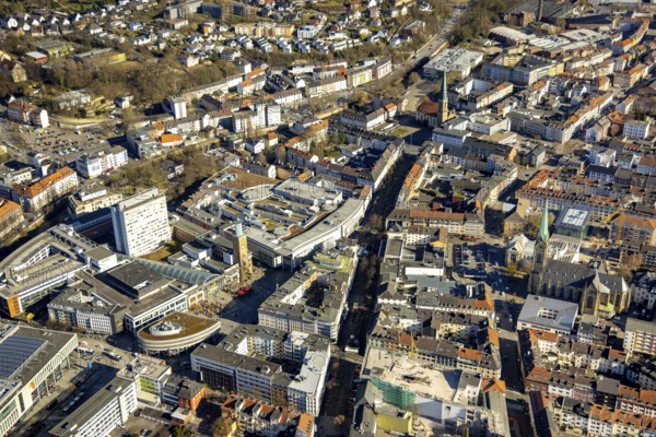 Aerial view, city centre with Rathaus Galerie, pedestrian zone Rathauspassage, medium-sized town,