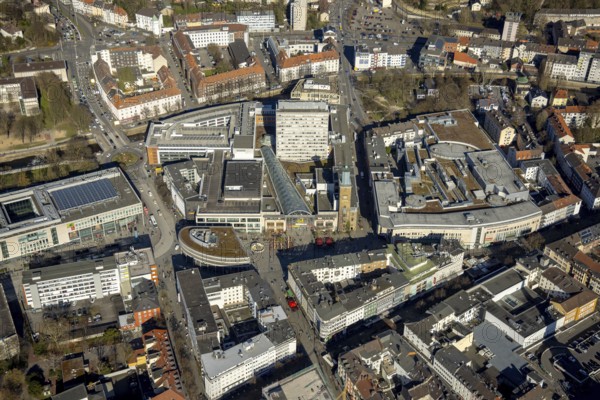 Aerial view, city centre with Rathaus Galerie, pedestrian zone Rathauspassage, medium-sized town,
