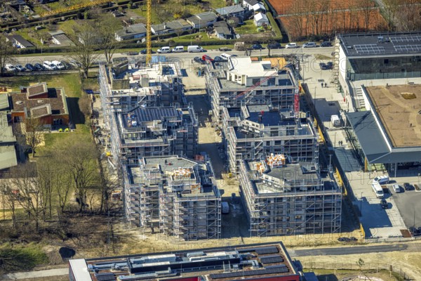 Aerial view, Kaiserquartier Herne, construction site with new construction of a residential complex
