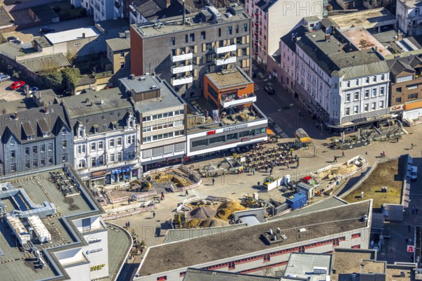 Aerial view, WAZ Medienhaus am Robert-Brauner-Platz, Cafe Extrablatt and construction site,