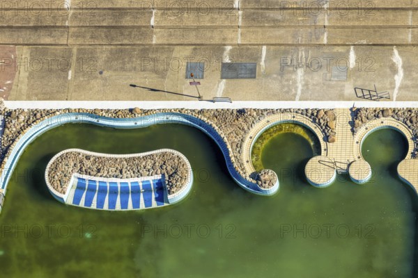 Aerial view, LAGO Die Therme, swimming pool outdoor pool and wellness centre, Börnig, Herne, Ruhr