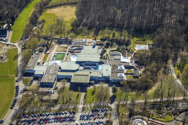 Aerial view, LAGO Die Therme, swimming pool outdoor pool and wellness centre, Börnig, Herne, Ruhr
