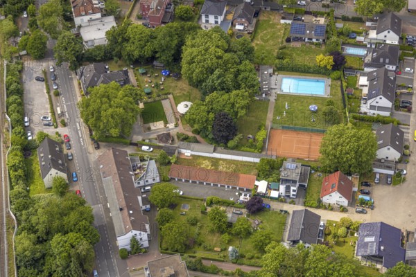 Aerial view, casino club Harmonie Unser Fritz 1959, swimming pool and tennis court Alleestraße,