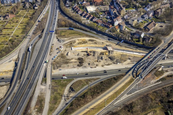 Aerial view, construction site motorway junction Herne, motorway A43 and motorway A42, Baukau-West,