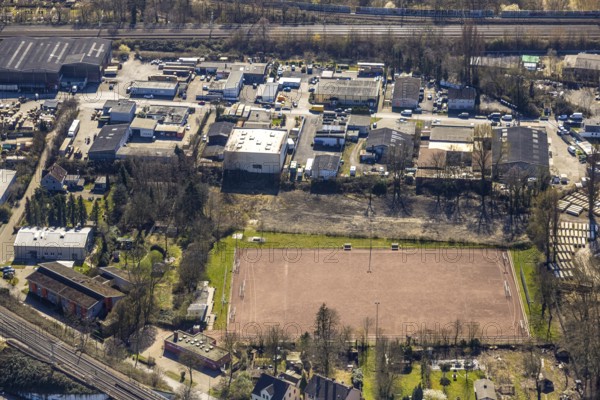Aerial view, commercial area Am Großmarkt with sports field, Baukau-West, Herne, Ruhr area, North