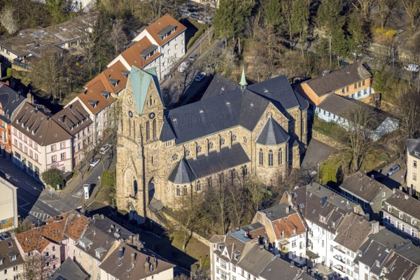 Aerial view, St Josef's Catholic Church, Wehringhausen, Hagen, Ruhr area, North Rhine-Westphalia,