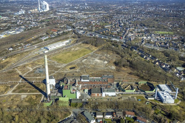 Aerial view, former Uniper power plant Shamrock, open space and construction site, former mine site