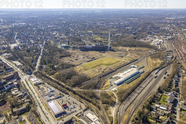 Aerial view, former Uniper power plant Shamrock, open space and construction site, former mine site