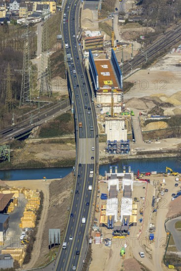Aerial view, new construction bridge over the Rhine-Herne Canal and railway line, Baukau, Herne,