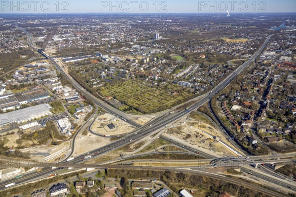 Aerial view, construction site motorway junction Herne, motorway A43 and motorway A42, Baukau-West,