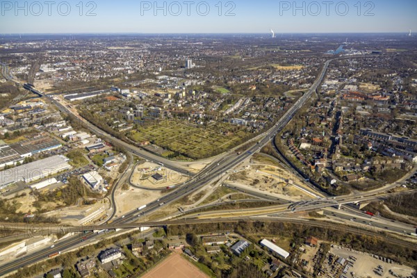 Aerial view, construction site motorway junction Herne, motorway A43 and motorway A42, Baukau-West,