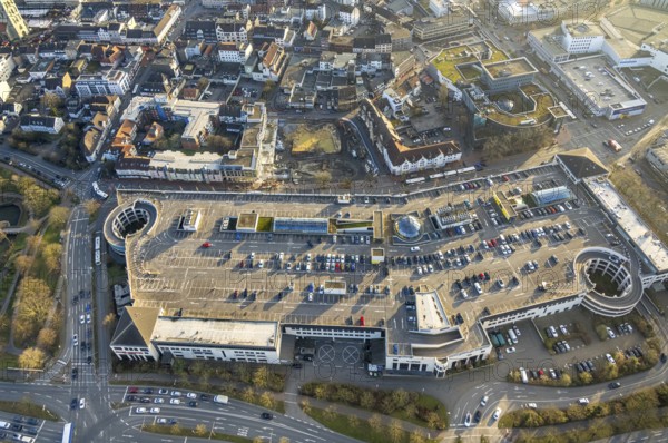 Aerial view, Allee-Center shopping centre with parking deck and Ritterpassage construction site