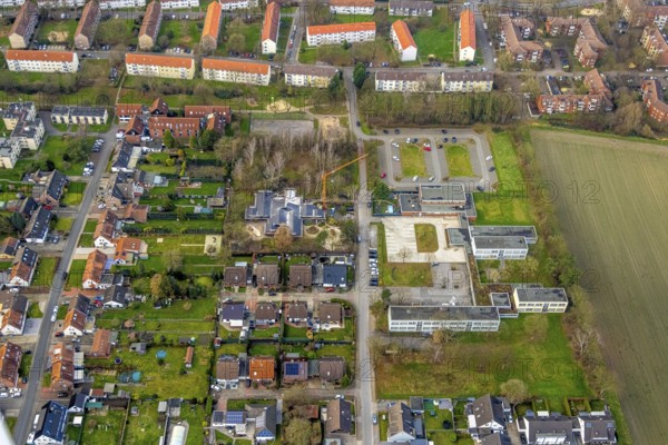 Aerial view, Arche Noah Herringen day care centre construction site, Friedrich-List Berufskolleg,