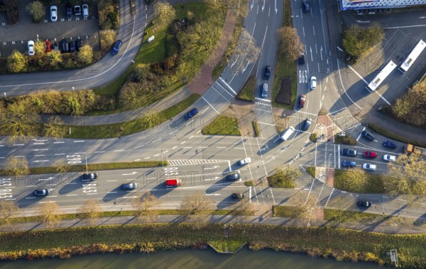 Aerial view, road traffic intersection Hafenstraße and Westring federal road B63, centre, Hamm,