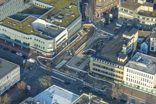 Aerial view, construction site Westentor am City-Center, federal road 63 Westring, centre, Hamm,