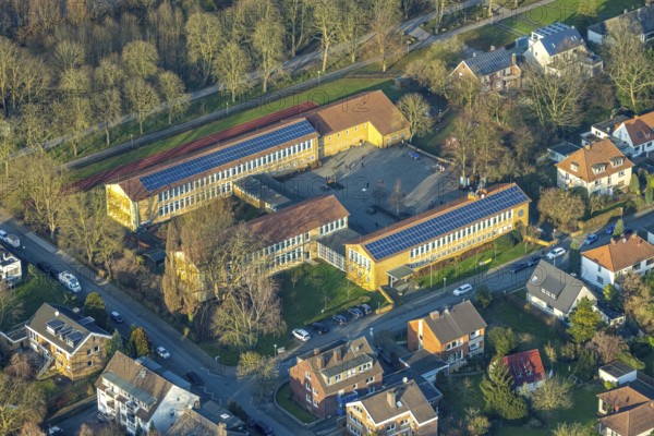 Aerial view, Theodor-Heuss-Schule primary school with solar roof, centre, Hamm, Ruhr area, North