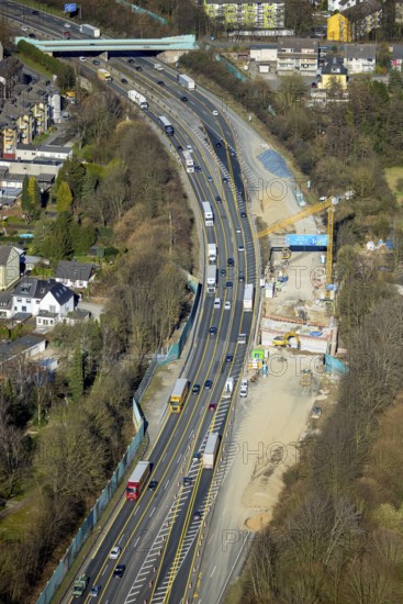 Aerial view, motorway A1 construction site exit Hagen-Nord, Vorhalle, Hagen, Ruhr area, North