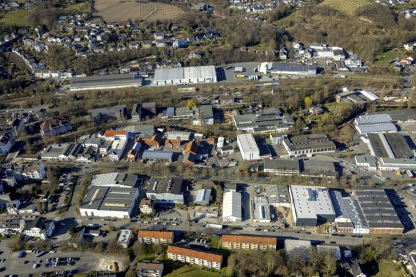 Aerial view, industrial estate Am Hasper Bahnhof, Christian-Rohlfs-Gymnasium, Geweke primary school