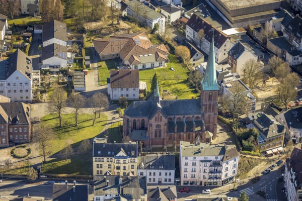 Aerial view, St Bonifatius Catholic Church, Haspe, Hagen, Ruhr area, North Rhine-Westphalia,