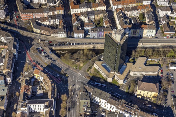 Aerial view, elevated road Eckeseyer Straße, Altenhagener Brücke, federal road B54, high-rise
