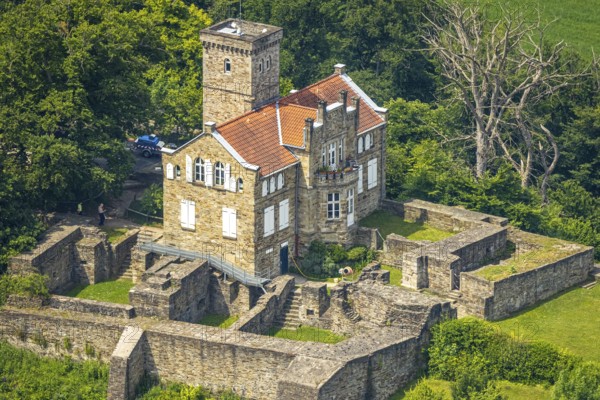 Aerial view, Isenburg (Isenberg Castle), castle ruins on the Isenberg, Hattingen, Ruhr area, North