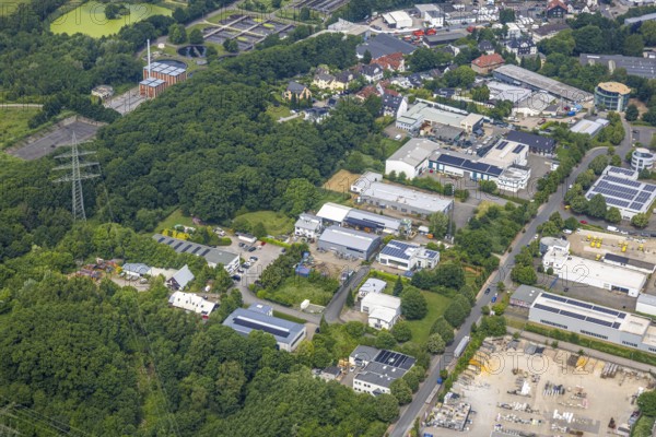 Aerial view, commercial area Beuler Höhe, Rosenthal, Hattingen, Ruhr area, North Rhine-Westphalia,