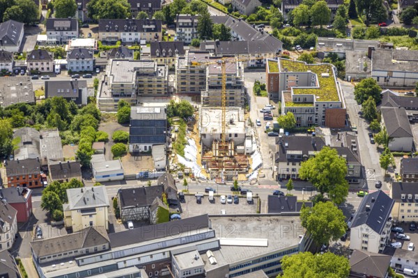 Aerial view, retirement home Domizil Heiligenhaus am Südring, construction site Frankenstraße