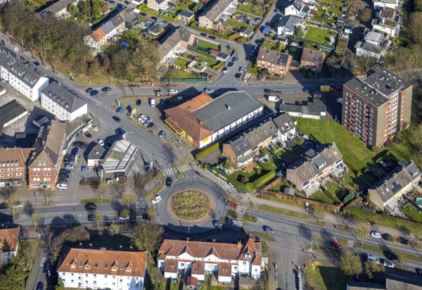 Aerial view, Netto supermarket at the intersection with Horster Straße and Marienstraße roundabout,