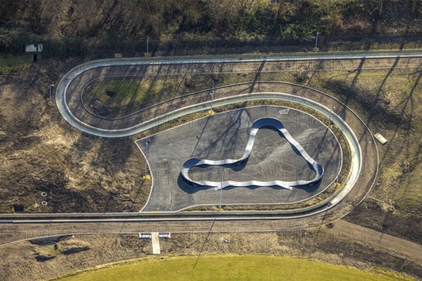 Aerial photo, pump track facility and wet sand running track at SportPark Mottbruch, sports park