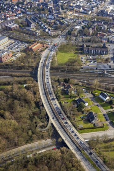 Aerial view, road traffic, Sandstraße bridge at Gladbeck-West railway station,