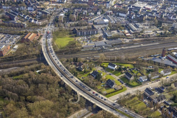 Aerial view, road traffic, Sandstraße bridge at Gladbeck-West railway station,