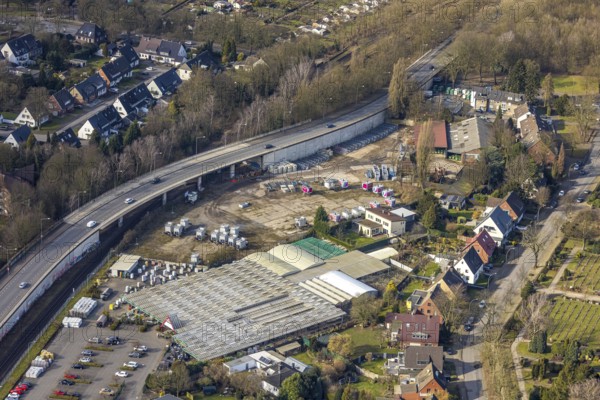 Aerial view, Schellewald garden centre on Hochstraße with Zweckeler Straße bridge and parking