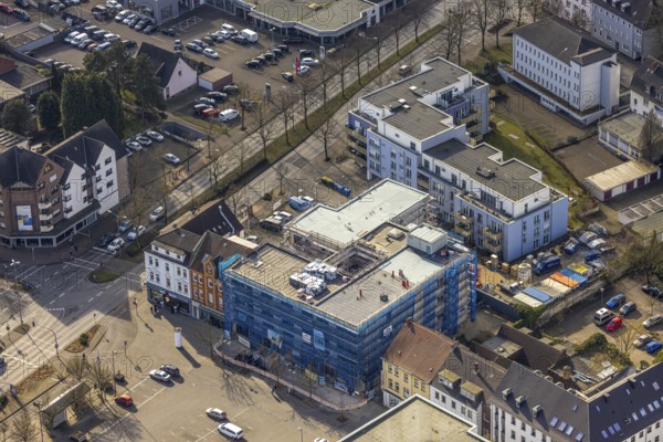 Aerial view, construction site with new residential and commercial building on Horster Straße